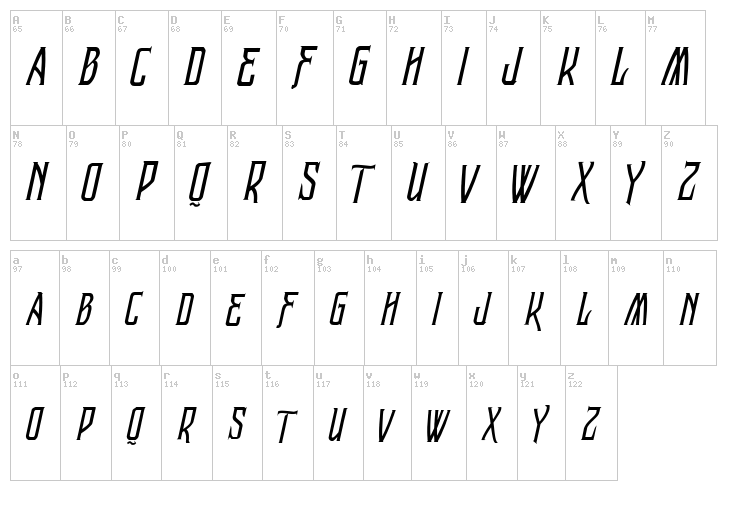Vtks Raladeira font map
